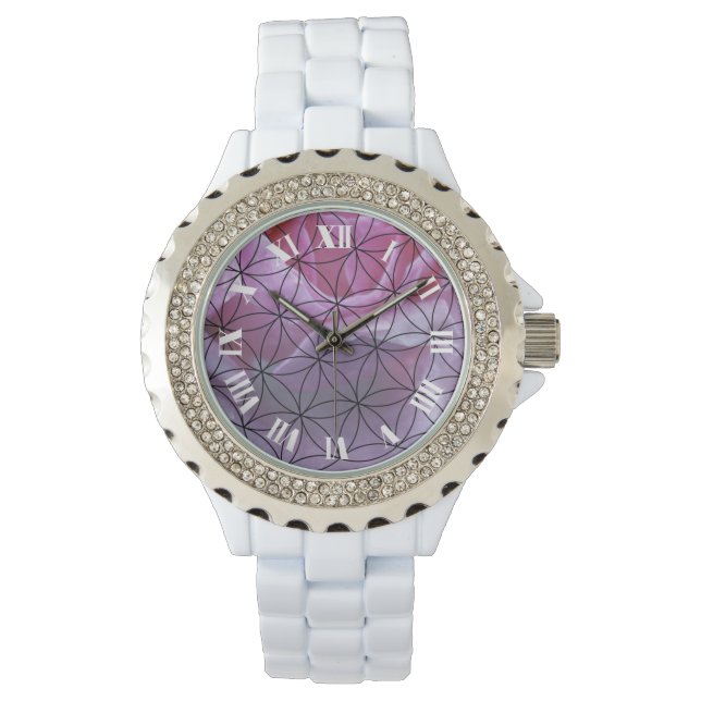 Pink rose and the flower of life pattern watch (Front)