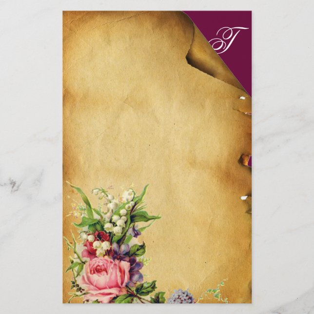 PINK ROSE AND WHITE FLOWERS FLORAL PARCHMENT STATIONERY (Front)