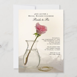 Pink Rose and White Pearls Bridal Shower Invite