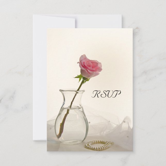 Pink Rose and White Pearls Wedding RSVP (Front)