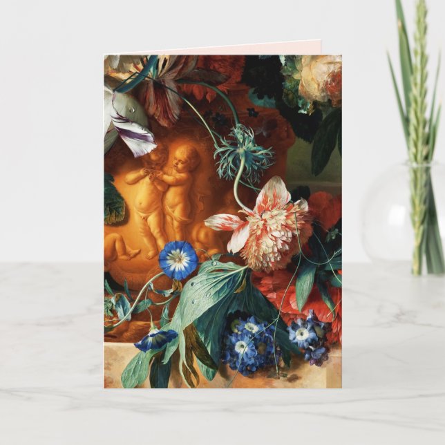 PINK ROSE,ANEMONE AND BLUE FLOWERS Valentine's Day Holiday Card (Front)