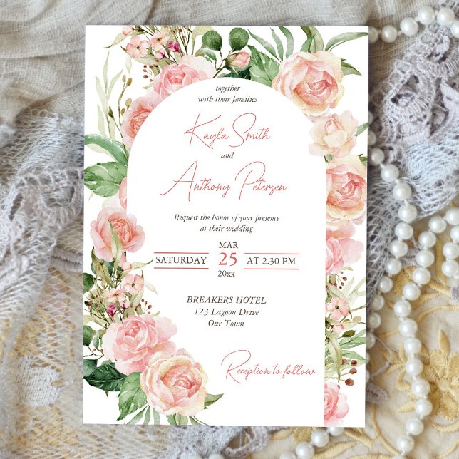 Pink rose arch blush pink floral wedding invite (Creator Uploaded)