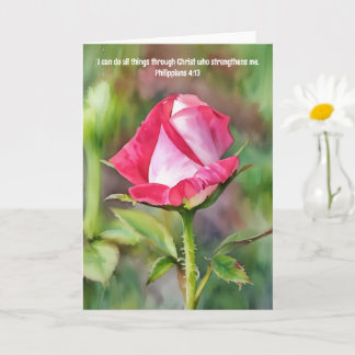 Pink Rose Art Bible Verse Strength  Card