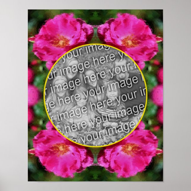 Pink Rose Art Flower Frame Create Your Own  Photo Poster (Front)