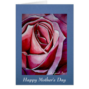 Pink Rose Art Mother's Day card with poem