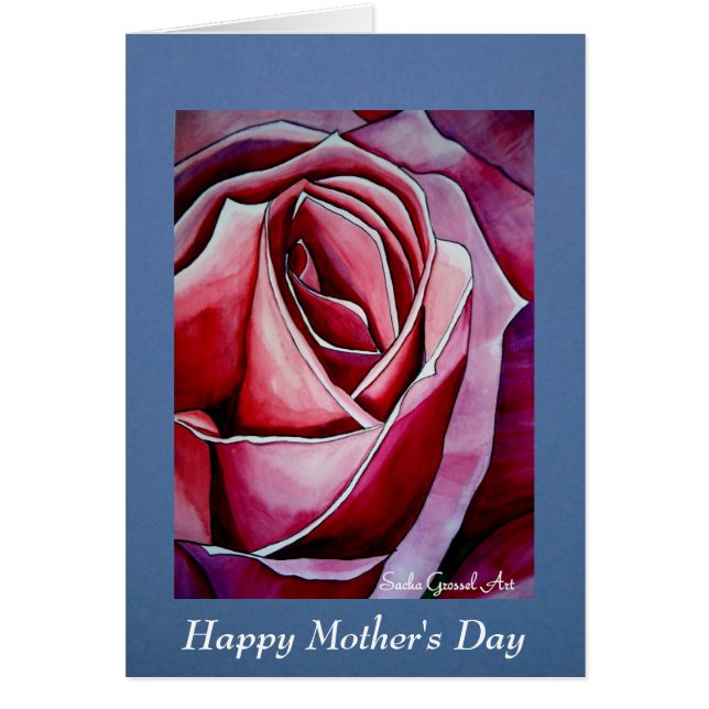 Pink Rose Art Mother's Day card with poem (Front)