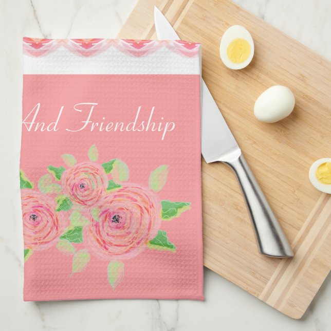 Pink rose art  tea towel (Quarter Fold)