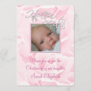 Pink Rose Baby Girl Photo Christening Invitation