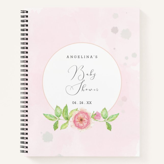 Pink Rose Baby Shower Gift List Notebook (Front)