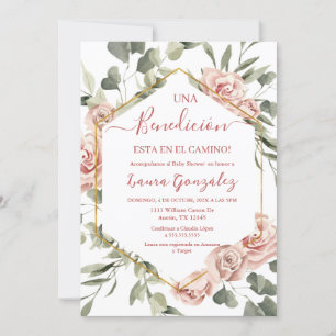 Pink rose baby shower girl in spanish invitation