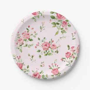 Pink Rose Baby Shower Paper Plate