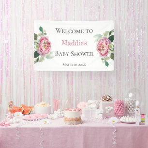 Pink Rose   Baby Shower Welcome  Banner