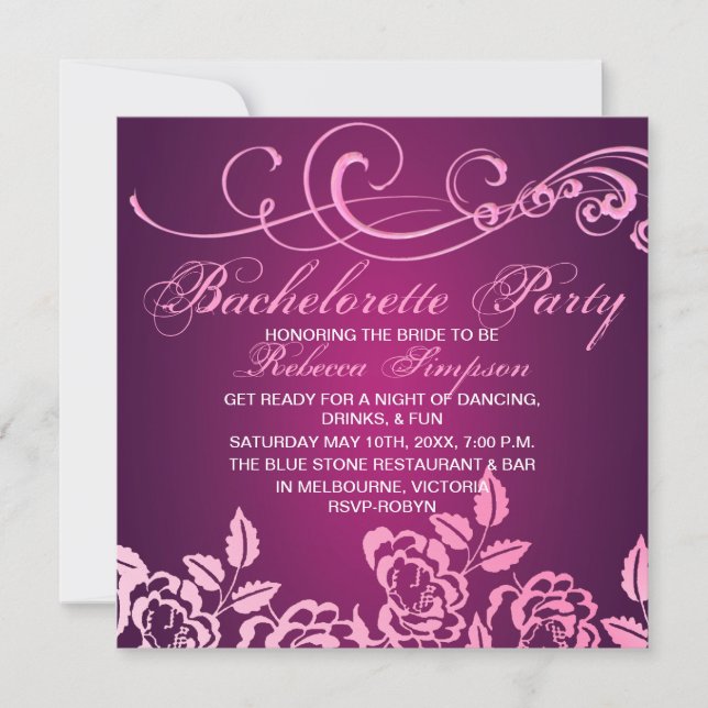 Pink Rose Bachelorette Party Invitation (Front)