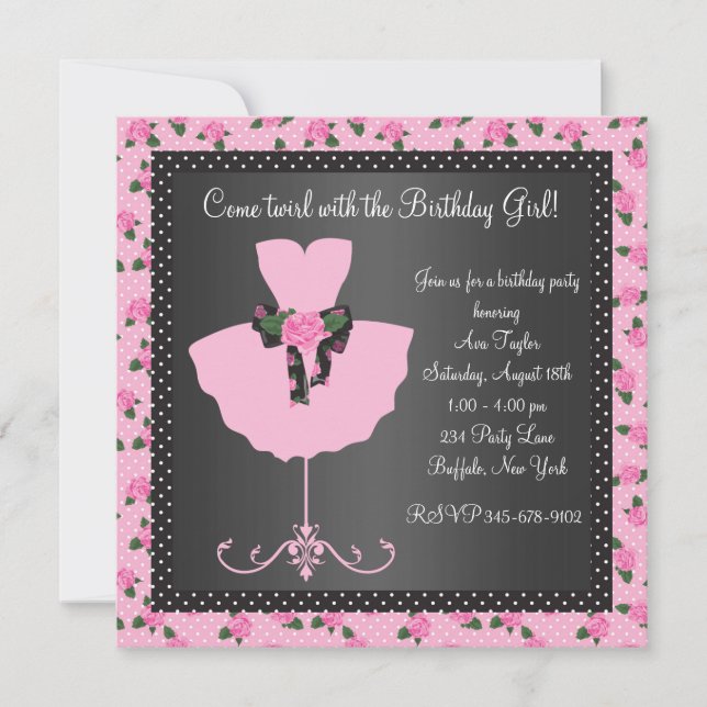 Pink Rose Ballerina Girls Ballerina Birthday Party Invitation (Front)