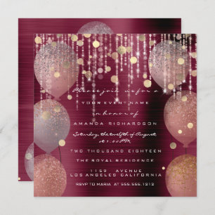 Pink Rose Ballon Sweet 16th Bridal Bordeaux Marsal Invitation