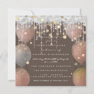 Pink Rose Ballon Sweet 16th Bridal Bronze Grey Invitation