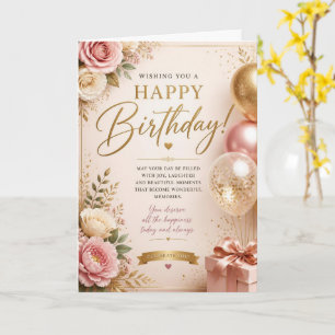 Pink Rose Balloon Birthday Card