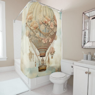 Pink Rose Balloon Pastel Teal Victorian Fairy Tale Shower Curtain