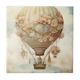 Pink Rose Balloon Pastel Teal Victorian Fairy Tale Tile