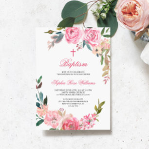 Pink Rose Baptism Invitation