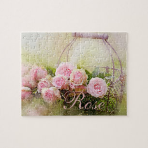 Pink Rose Basket Jigsaw Puzzle