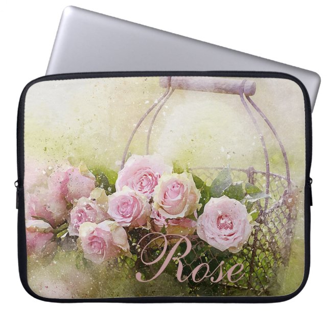 Pink Rose Basket Laptop Sleeve (Front)