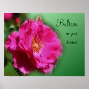 Pink Rose Believe Inspirational Poster