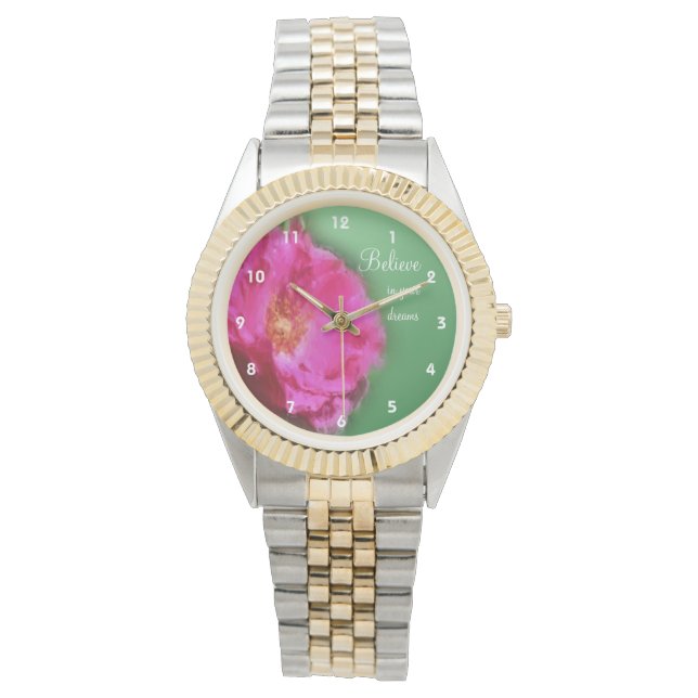 Pink Rose Believe Inspirational   Watch (Front)