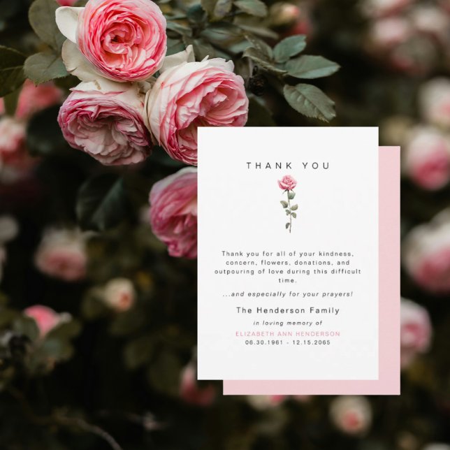 Pink Rose Bereavement Funeral Thank You Card (Creator Uploaded)