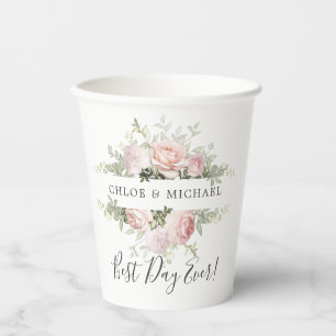 Pink Rose Best Day Ever Personalised Wedding Paper Cups
