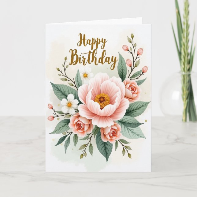 Pink Rose Birthday Art Card (Front)