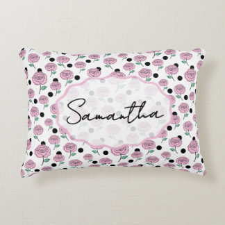 Pink Rose Black Polka Dot Graphic Pattern Modern   Decorative Cushion