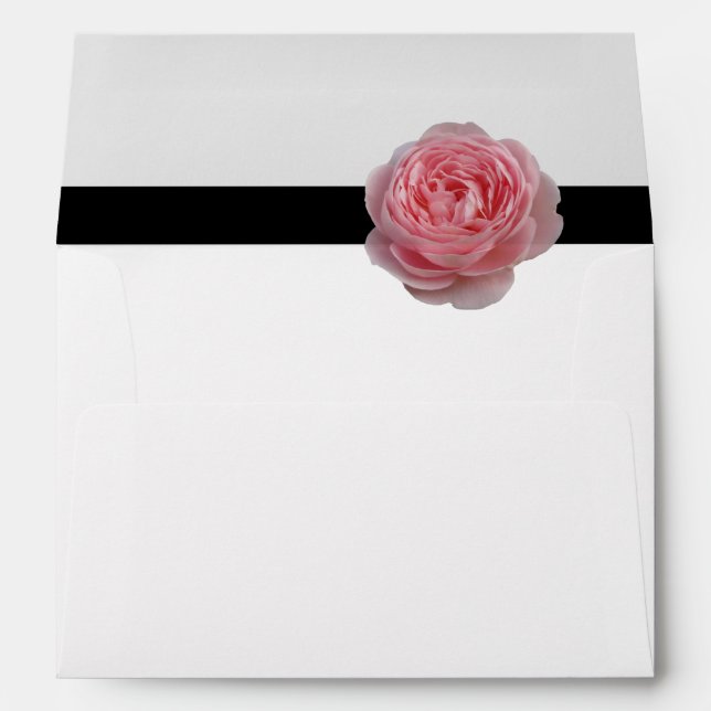 Pink Rose Black Ribbon 5x7 Wedding Invitation Envelope (Back (Bottom))