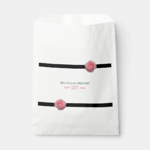 Pink Rose Black Ribbon Wedding Favour Bags