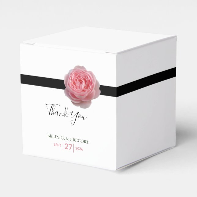 Pink Rose Black Ribbon Wedding Favour Box (Front Side)