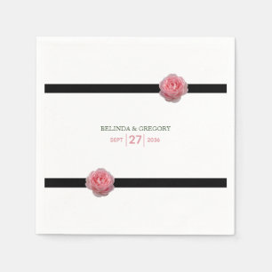 Pink Rose Black Ribbon Wedding  Napkin