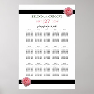 Pink Rose Black Ribbon Wedding Seating Chart
