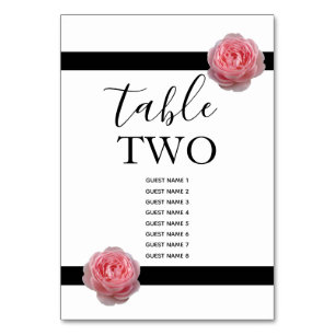 Pink Rose Black Ribbon Wedding Table Number