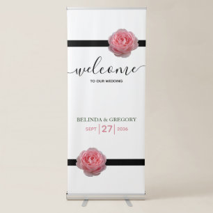 Pink Rose Black Ribbon Wedding Welcome Sign