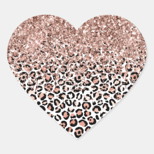 Pink Rose Black White Leopard Glitter Sparkle Heart Sticker