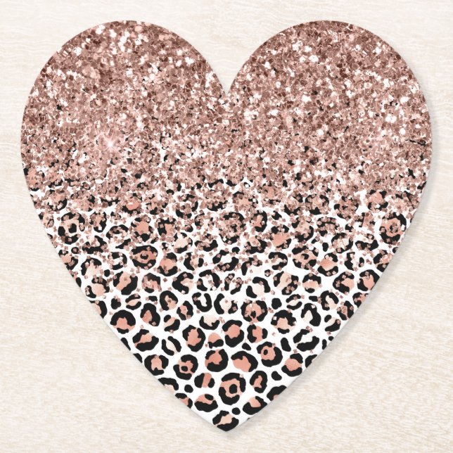 Pink Rose Black White Leopard Glitter Sparkle    Paper Coaster (Front)