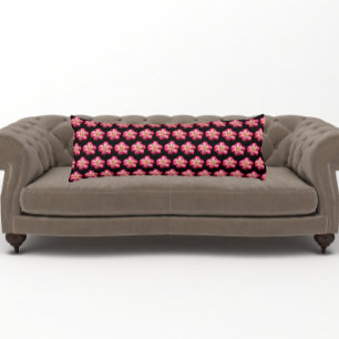 Pink Rose Bloom on Black Floral Pattern Body Cushion