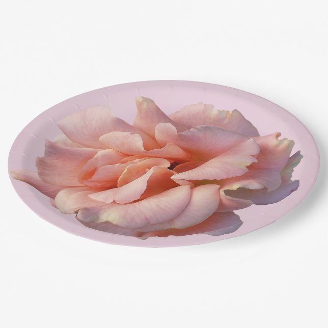 pink rose bloom paper plate (Angled)