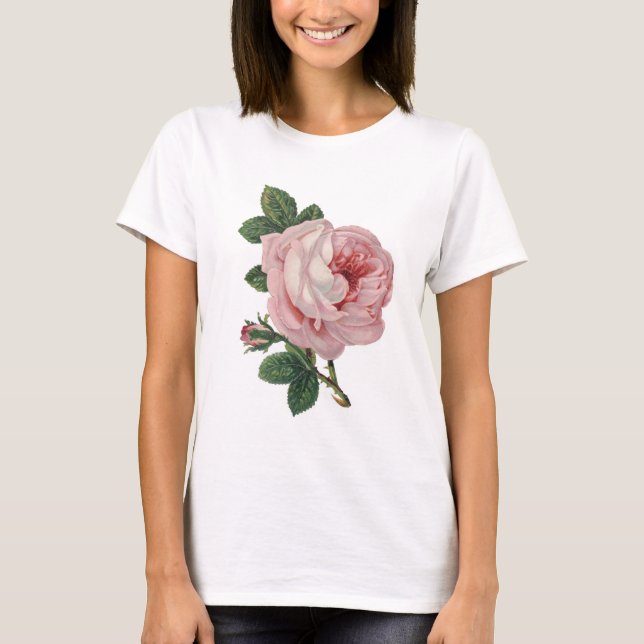 Pink Rose Blossom Bloom Vintage Art T-Shirt (Front)