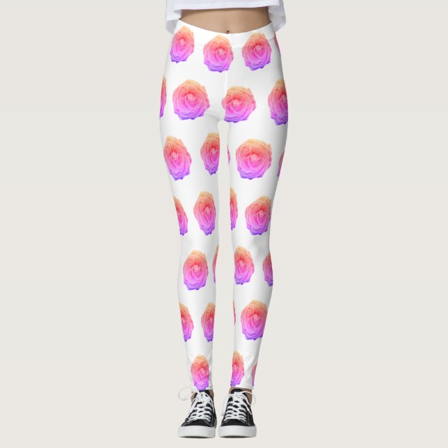 Pink Rose Blossom Pattern Leggings (Front)