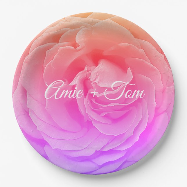 Pink Rose Blossom  Wedding  Custom Paper Plates (Front)