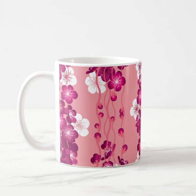 Pink rose blossoms: seamless background. coffee mug (Left)