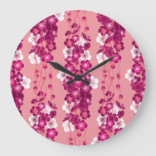 Pink rose blossoms: seamless background. large clock