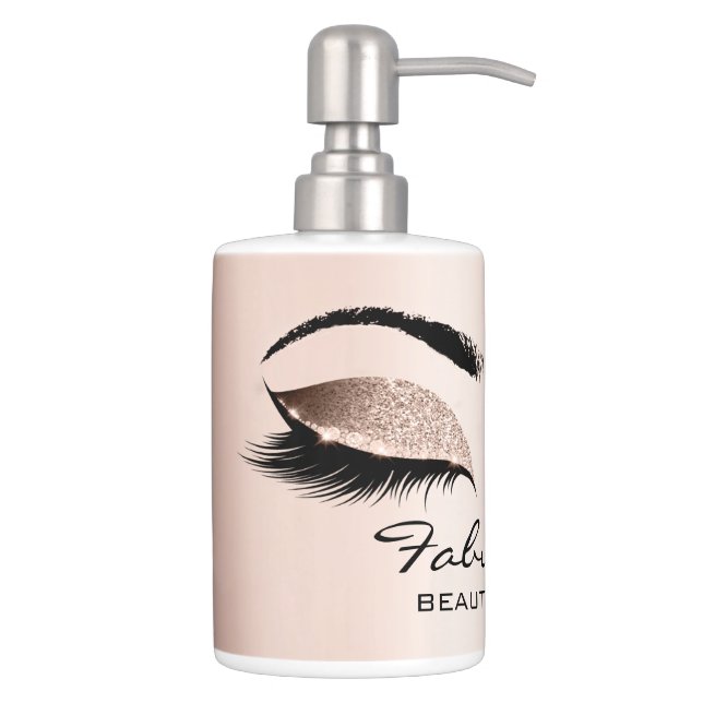 Pink Rose Blush Eye Lashes Beauty Studio Makeup Soap Dispenser And Toothbrush Holder (Right)