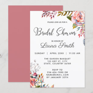 Pink Rose Blush Floral Bridal Shower Invitation